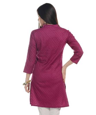 Purple Plain Cotton Stitched Kurti 3