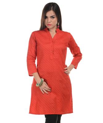 Red Plain Cotton Stitched Kurti 1