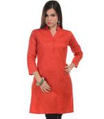 Red Plain Cotton Stitched Kurti