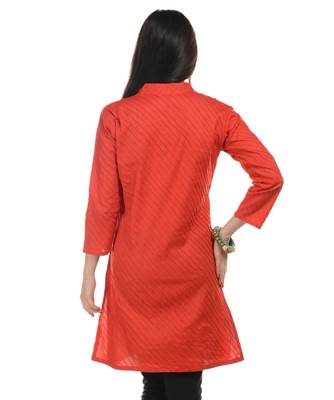 Red Plain Cotton Stitched Kurti 2