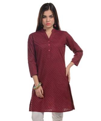 Maroon Plain Cotton Stitched Kurti 1