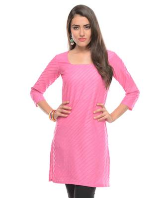 Pink Plain Cotton Stitched Kurti 1