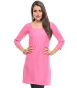 Pink Plain Cotton Stitched Kurti