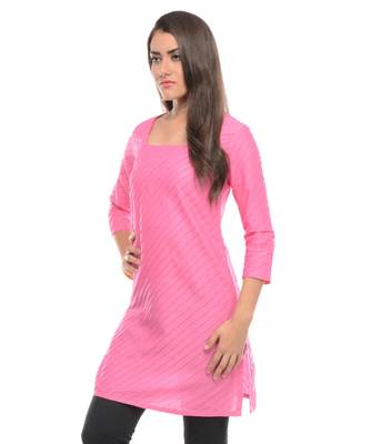 Pink Plain Cotton Stitched Kurti 2