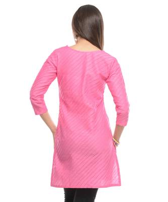 Pink Plain Cotton Stitched Kurti 3