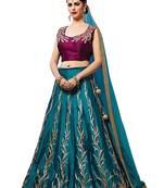 Dark-sky-blue embroidered silk unstitched lehenga