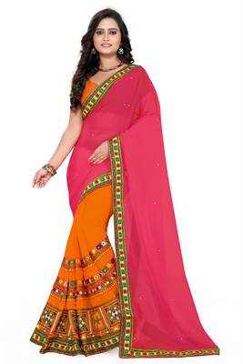 Pink Embroidered Georgette Saree With Blouse 1