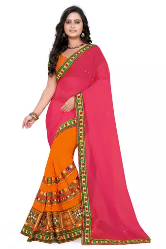 Pink Embroidered Georgette Saree With Blouse