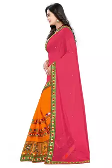 Pink Embroidered Georgette Saree With Blouse