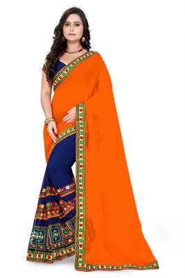Orange Embroidered Georgette Saree With Blouse 2