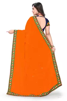 Orange Embroidered Georgette Saree With Blouse