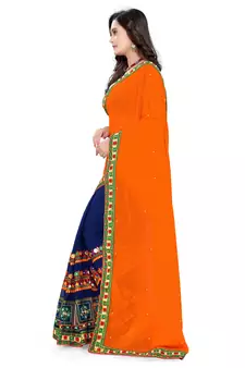 Orange Embroidered Georgette Saree With Blouse