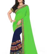 Parrot Green Embroidered Georgette Saree With Blouse