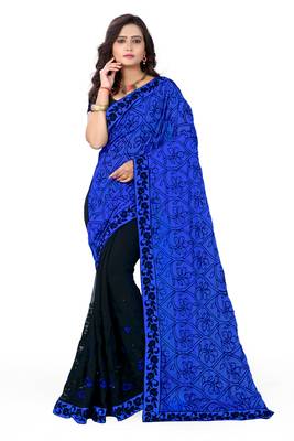 Blue Embroidered Georgette Saree With Blouse 1