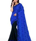 Blue Embroidered Georgette Saree With Blouse