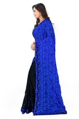 Blue Embroidered Georgette Saree With Blouse 2