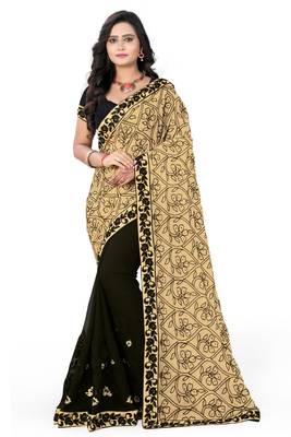 Beige Embroidered Georgette Saree With Blouse 1