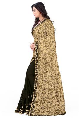 Beige Embroidered Georgette Saree With Blouse 2