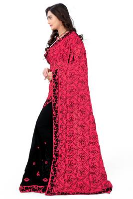 Pink embroidered georgette saree with blouse 2