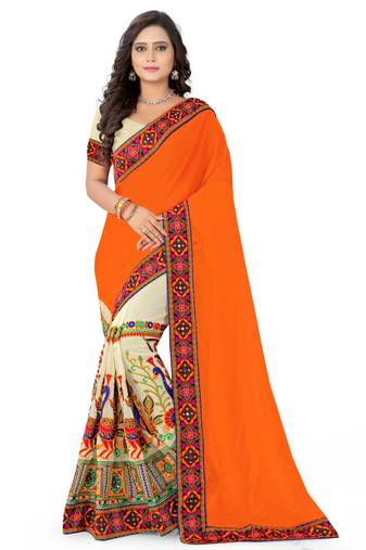 Orange Embroidered Georgette Saree With Blouse