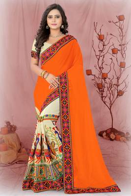 Orange Embroidered Georgette Saree With Blouse 2