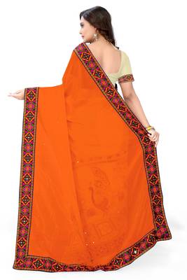 Orange Embroidered Georgette Saree With Blouse 3