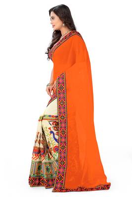 Orange Embroidered Georgette Saree With Blouse 4
