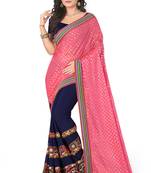 Pink Embroidered Georgette Saree With Lycra Pallu With Blouse Piece