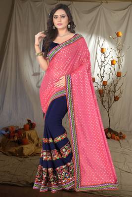 Pink Embroidered Georgette Saree With Lycra Pallu With Blouse Piece 2