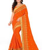 Orange Embroidered Silk Blend Saree With Blouse