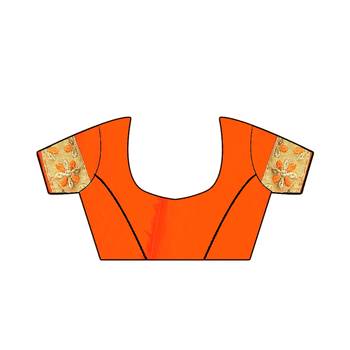 Orange Embroidered Silk Blend Saree With Blouse 5