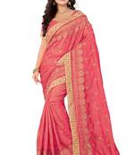 Pink Embroidered Silk Blend Saree With Blouse