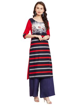 Red printed viscose rayon stitched kurti 1