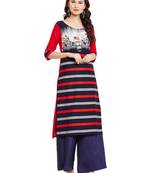 Red printed viscose rayon stitched kurti