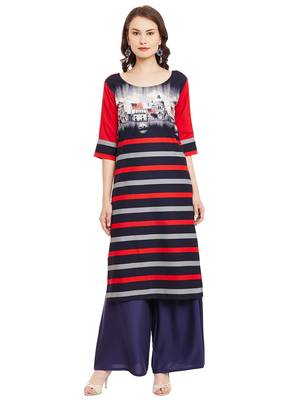 Red printed viscose rayon stitched kurti 2