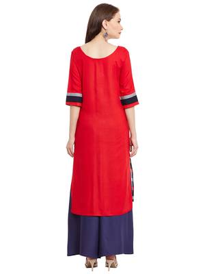 Red printed viscose rayon stitched kurti 3