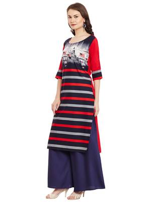 Red printed viscose rayon stitched kurti 4
