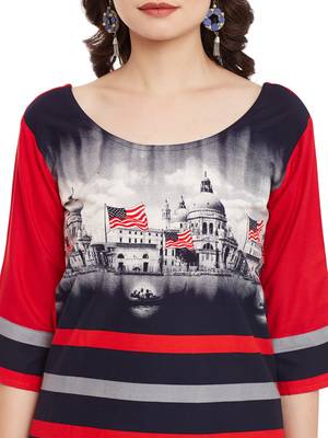 Red printed viscose rayon stitched kurti 5