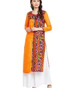 Orange printed cotton stitched kurti
