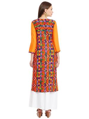 Orange printed cotton stitched kurti 3