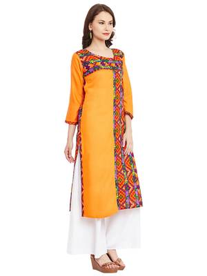 Orange printed cotton stitched kurti 4