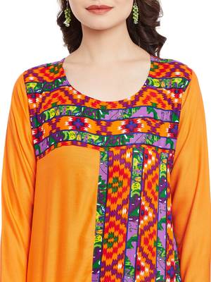 Orange printed cotton stitched kurti 5