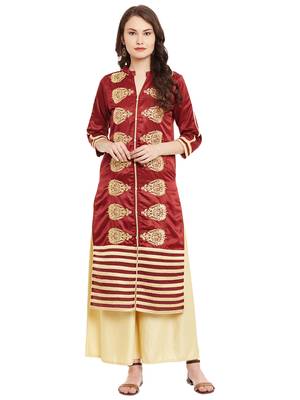 Maroon embroidered viscose rayon stitched kurti 1