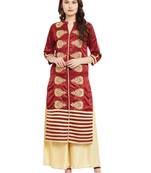 Maroon embroidered viscose rayon stitched kurti