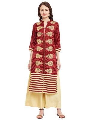 Maroon embroidered viscose rayon stitched kurti 2