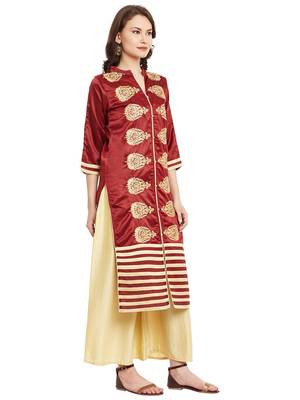 Maroon embroidered viscose rayon stitched kurti 4