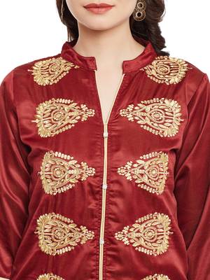 Maroon embroidered viscose rayon stitched kurti 5