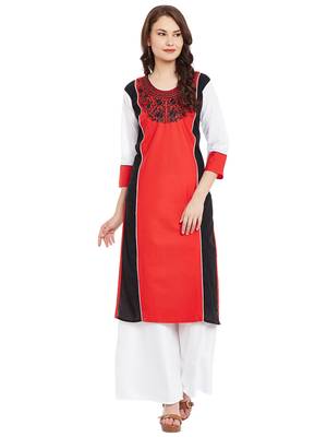 Red embroidered cotton stitched kurti 1