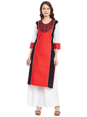 Red embroidered cotton stitched kurti 2
