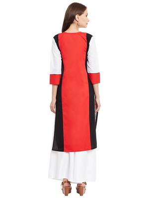 Red embroidered cotton stitched kurti 3